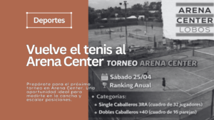 Preparate para el próximo torneo en Arena Center. Una oportunidad ideal para medirte en la cancha y escalar posiciones