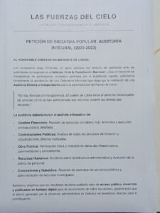 El documento presentado por la agrupación libertaria "LAS FUERZAS DEL CIELO"
